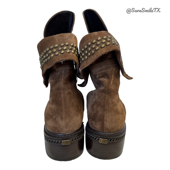 STUART WEITZMAN - Yadastud - Brown Suede Bronze Stud Moto Ankle Boots - NWOT - Picture 9 of 16
